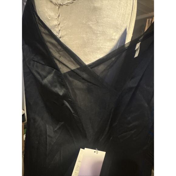 New Stars Above Black Satin Mesh Detail Nightgown Slip Black Size Large - Picture 4 of 7